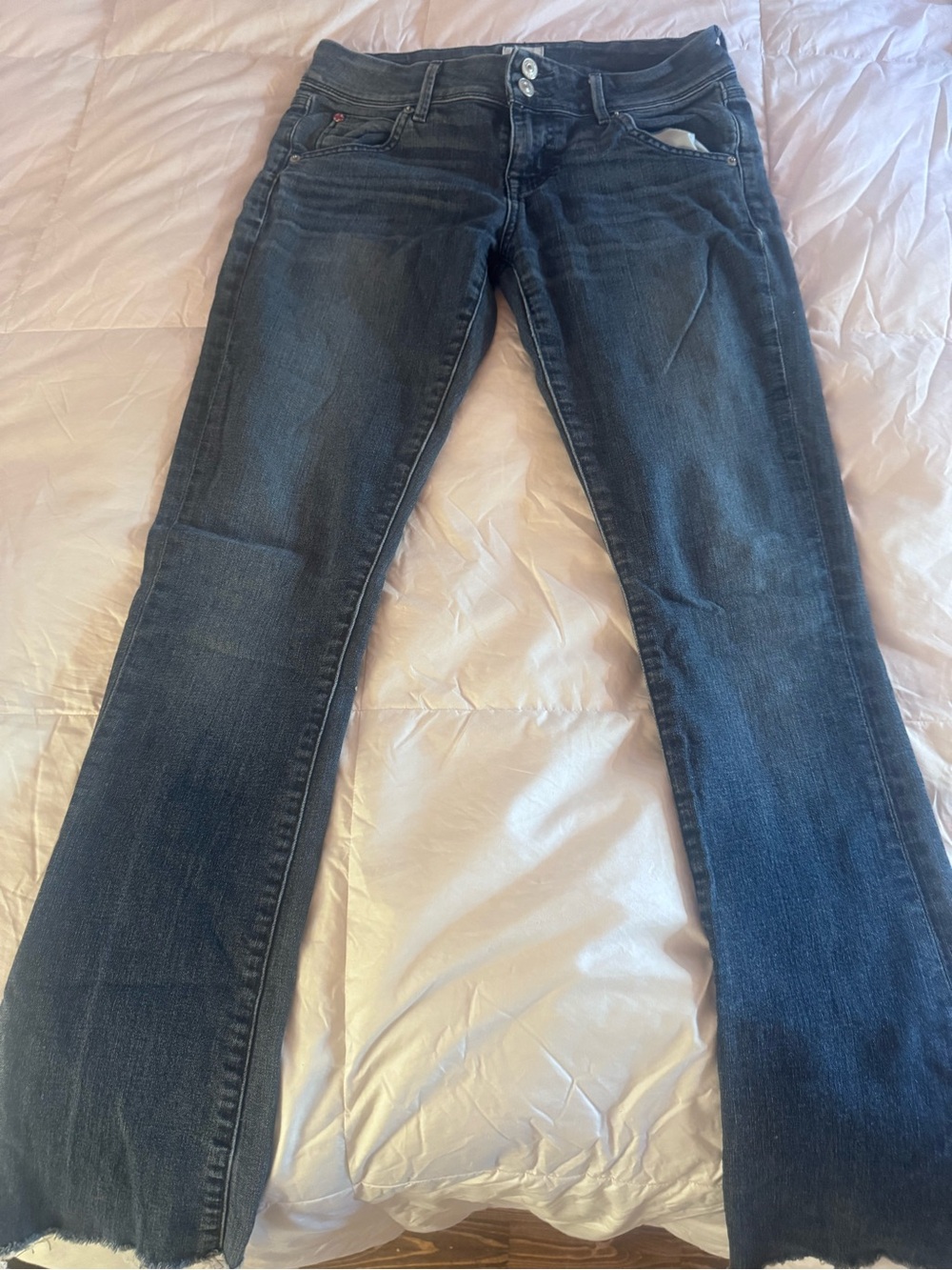 Hudson Jeans Dark Blue Flare Jeans with Raw Hem